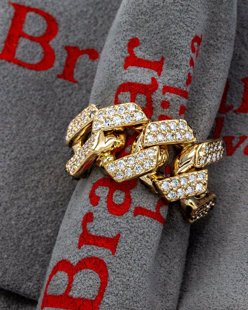 Pavé Cuban link ring in yellow gold